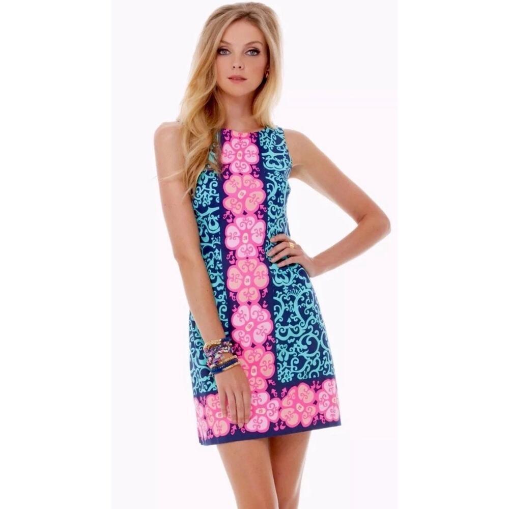Lilly Pulitzer Delia Shift Mini Dress in Fountain Hopping Engineered Sz 0 Preppy